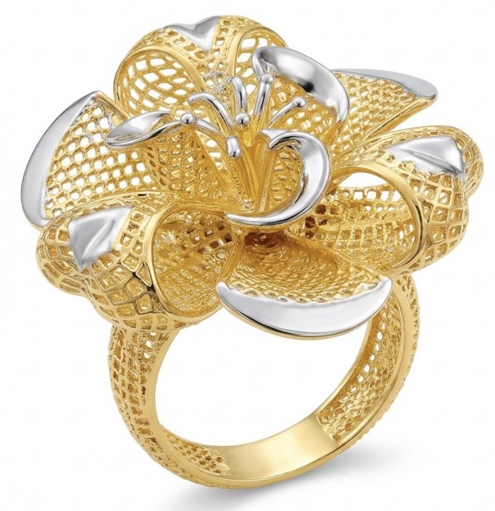 GOLDEN ROSE - Dubai Style - .925 Sterling Silver dipped in 22K Gold handmade Large ring size 6 1/4