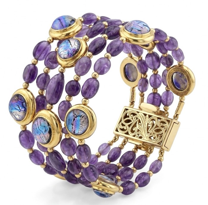 Baroque Style Beauty 39.5 carat Amethyst 14K Gold over .925 Sterling Silver handcrafted Bracelet