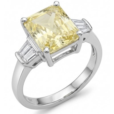 Luxurious baquette cut 6.7 carat Yellow Sapphire .925 Sterling Silver handcrafted Ring s. 8 1/4