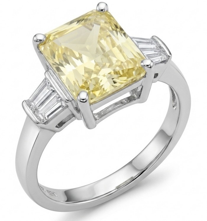 Luxurious baquette cut 6.7 carat Yellow Sapphire .925 Sterling Silver handcrafted Ring s. 8 1/4