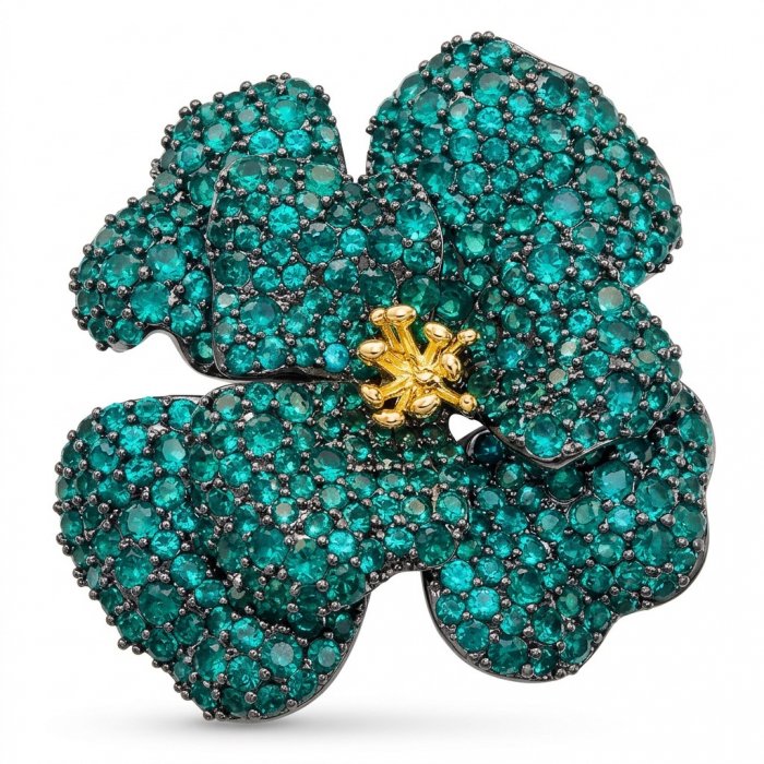 Retro Style - Precious Rose Genuine 24.2 carat Colombian Emerald black rhodium over .925 Sterling Silver handmade Pendant - Brooch - video