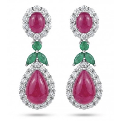 Bella Rossa - Magnificent Jewel 15.5 carat Mozambique Ruby .925 Sterling Silver dippedin Rhodium handcrafted earrings