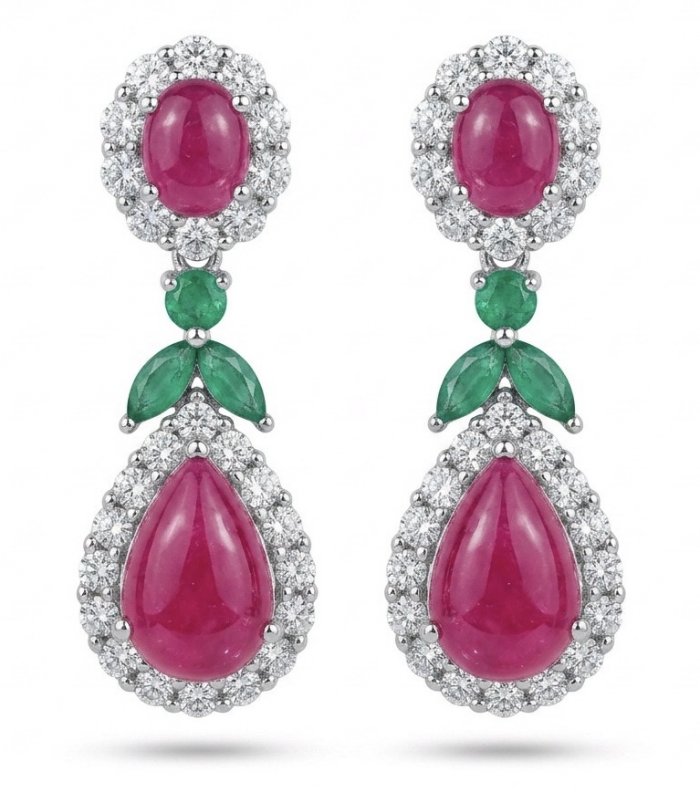 Bella Rossa - Magnificent Jewel 15.5 carat Mozambique Ruby .925 Sterling Silver dippedin Rhodium handcrafted earrings - video