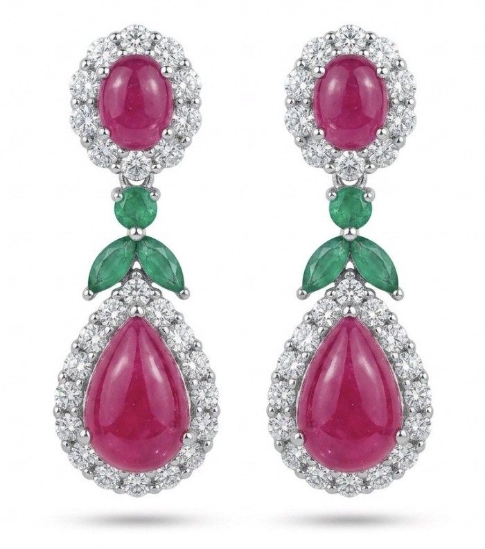 Bella Rossa - Magnificent Jewel 15.5 carat Mozambique Ruby .925 Sterling Silver dippedin Rhodium handcrafted earrings