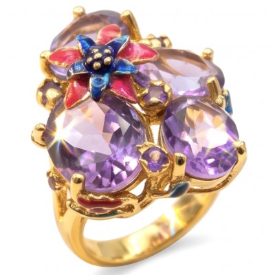 Lila Blossom 17.5 carat Pink Amethyst 22K Gold over .925 Silver handcrafted Cocktail Ring s. 6 3/4