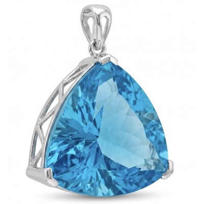 Trillion cut 28.5 carat Vintage style Swiss Blue Topaz .925 Sterling Silver DIPPED IN RHODIUM handmade Pendant