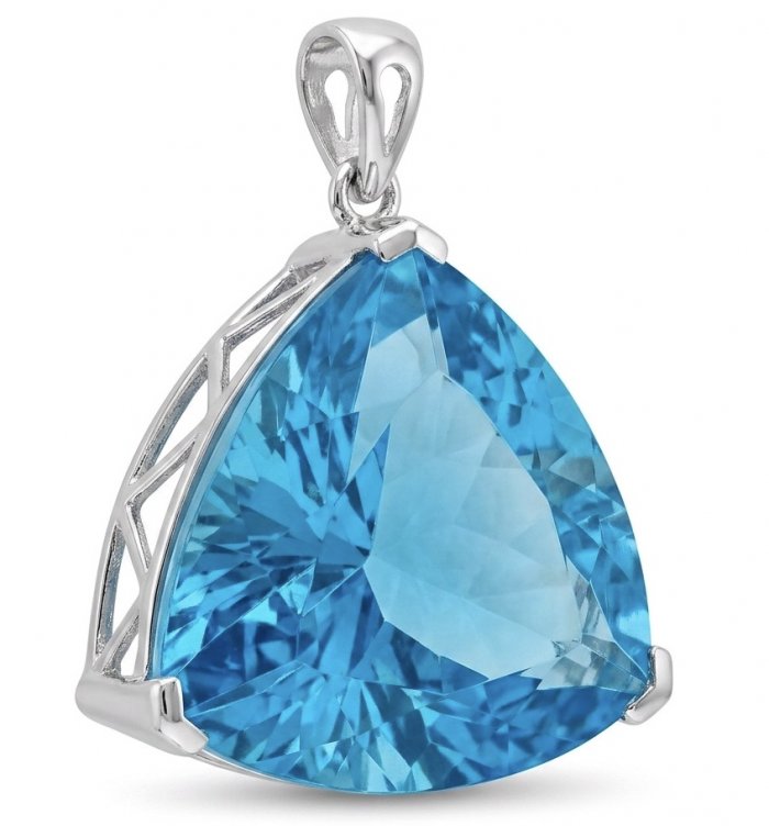 Trillion cut 28.5 carat Vintage style Swiss Blue Topaz .925 Sterling Silver DIPPED IN RHODIUM handmade Pendant - video