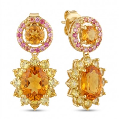 Valentina 4.9 carat Padparadscha Orange Sapphire 22kGold over .925 Sterling Silver handcrafted earrings