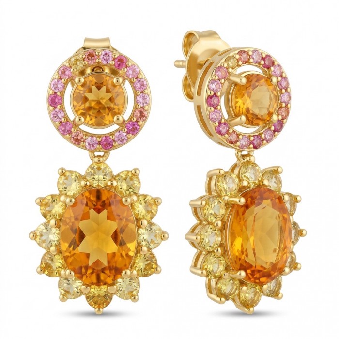 Valentina 4.9 carat Padparadscha Orange Sapphire 22kGold over .925 Sterling Silver handcrafted earrings