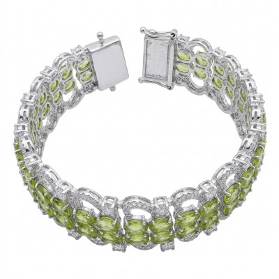 Vittoria Natural 47.8 carat Brazilian Peridot Rhodium over .925 Sterling Silver handmade Statement Bracelet
