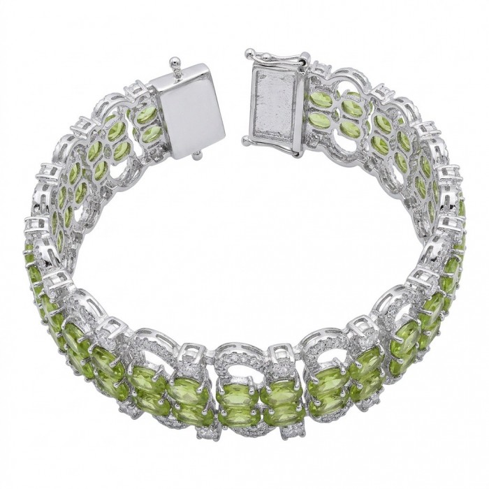 Vittoria Natural 47.8 carat Brazilian Peridot Rhodium over .925 Sterling Silver handmade Statement Bracelet