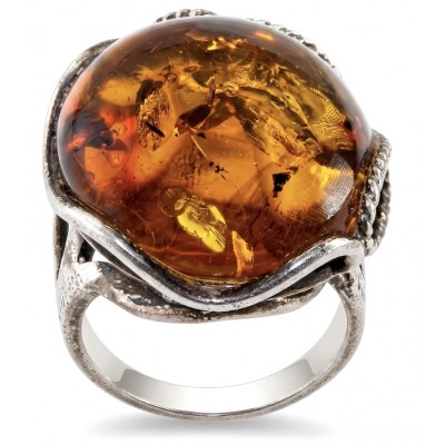 Serenity Natural GOLDEN Baltic Amber .925 Sterling Silver handmade Large Statement Ring size 7