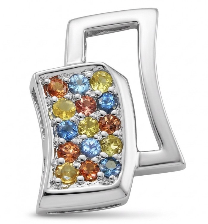 Modern Concept authentic 4.8 carat multicolor Sapphire .925 Sterling Silver handmade Pendant