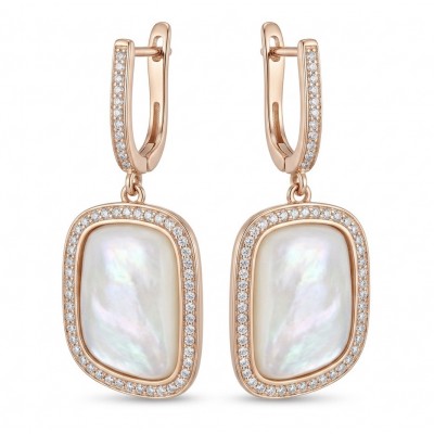 Genuine Blister Pearl lab grown Diamond 18K Rose Gold over .925 Sterling Silver handcrafted Statement Earrings