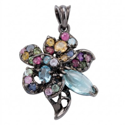 Colors of the Earth Precious 14.5 carat Multigem .925 Sterling Silver dipped in black rhodium Pendant