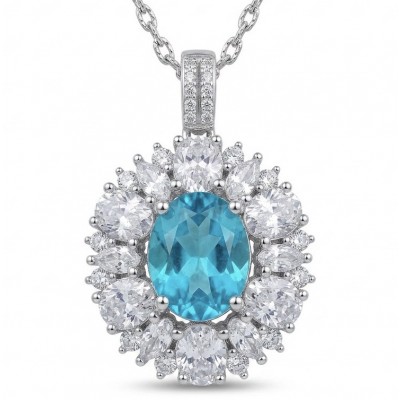 Wonderland 6.2 carat fancy oval cut Paraiba Tourmaline .925 Sterling Silver Handcrafted Statement necklace