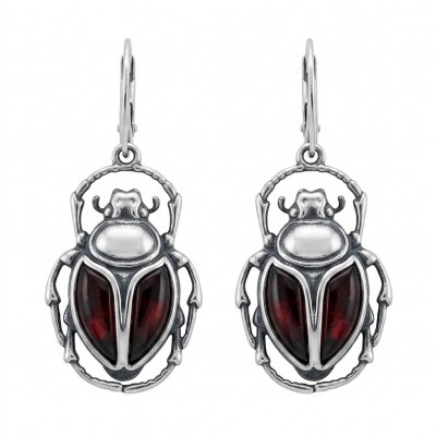 Precious Scarabs Style genuine green Baltic Amber .925 Sterling Silver earrings