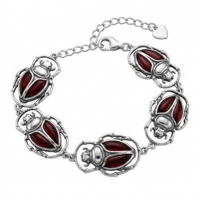 Unique creation - The Egyptian Scarab Beetles natural Baltic Amber .925 Sterling Silver entirely handcrafted Bracelet