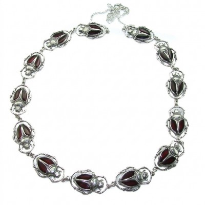 Unique creation - The Egyptian Scarab Beetles natural Baltic Amber .925 Sterling Silver entirely handcrafted necklace