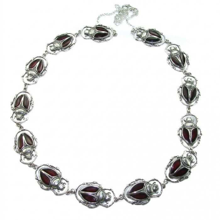 Unique creation - The Egyptian Scarab Beetles natural Baltic Amber .925 Sterling Silver entirely handcrafted necklace