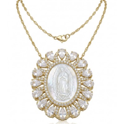 Virgin MARY Precious Blister Pearl 18K Gold over .925 Sterling Silver Necklace