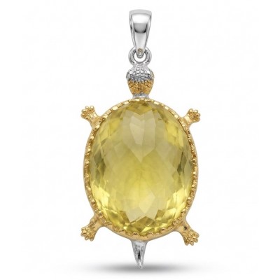 Precious Turtle Authentic 24.2 carat Brazilian Citrine rhodium over .925 Sterling Silver handcrafted Statement Pendant
