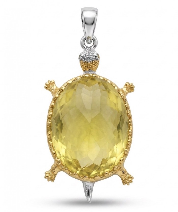Precious Turtle Authentic 24.2 carat Brazilian Citrine rhodium over .925 Sterling Silver handcrafted Statement Pendant