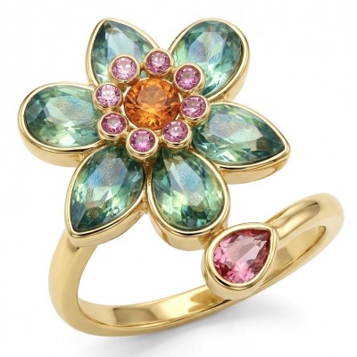 Summer flower 6.5 carat genuine Green Topaz 14K Gold over .925 Sterling Silver handmade Statement Ring size 8 1/4