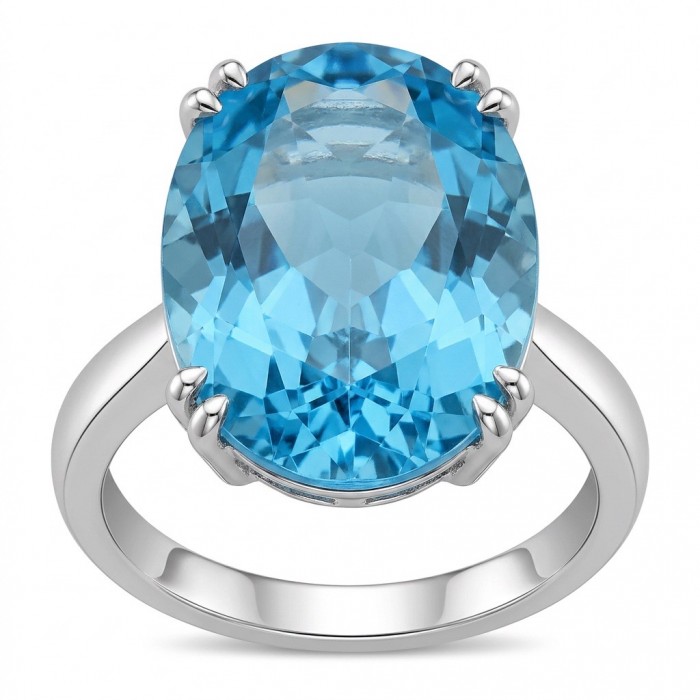 Atlantica 22.8 carat Swiss Blue Topaz .925 Sterling Silver dipped in rhodium handcrafted ring size 7 1/4