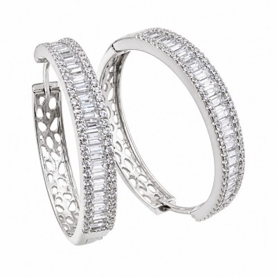 Allure Natural 8.2 carat White Topaz .925 Sterling Silver handcrafted hoop earrings