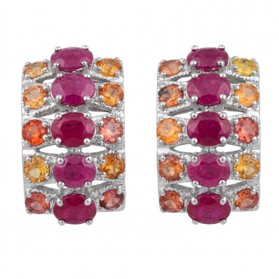 Giovanna - 8.5 carat Ruby Orange Sapphire .925 Sterling Silver handcrafted incredible earrings