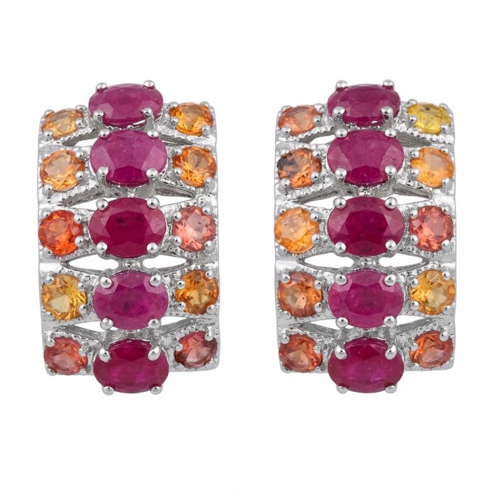 Giovanna - 8.5 carat Ruby Orange Sapphire .925 Sterling Silver handcrafted incredible earrings