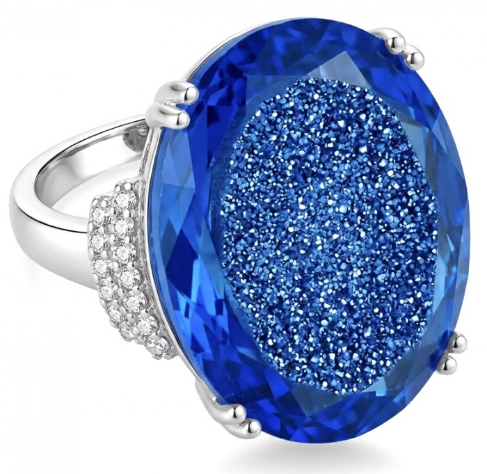 Paris Sky Blue 15.8 carat Swiss Blue Topaz .925 Sterling Silver dipped in rhodium handcrafted ring size 7 3/4