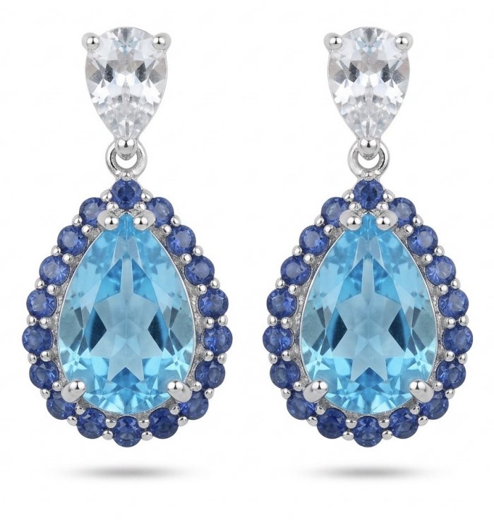 Atlantica 10.7 carat Swiss Blue Topaz .925 Sterling Silver dipped in Rhodium Handcrafted Statement earrings - video