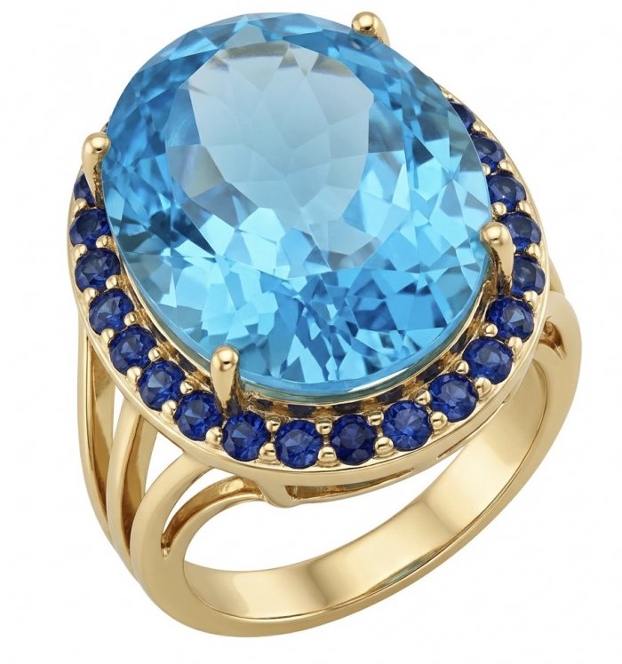 Pacifica 27.8 carat Swiss Blue Topaz 22K Gold over .925 Sterling Silver dipped in rhodium handcrafted ring size 7 1/4 - video