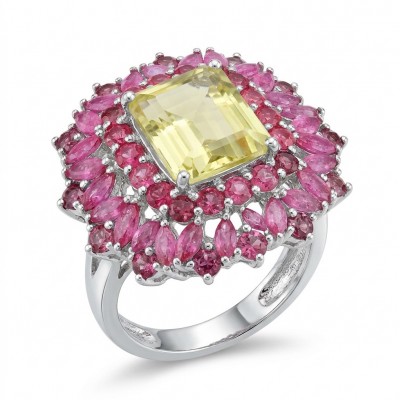 Francesca Authentic 8.9 carat Brazilian Citrine Mozambique Ruby .925 Sterling Silver brilliantly handcrafted Statement Statement ring; s. 8 3/4