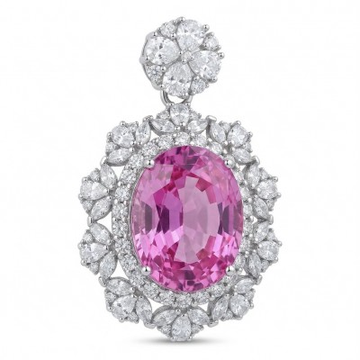 Tiffany Incredible oval cut 20.4 carat Pink Sapphire .925 Sterling Silver handcrafted pendant