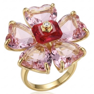 Cherry Blossom 27.5 carat Pink Amethyst 14K Gold over .925 Silver handcrafted Cocktail Ring s. 8 1/4