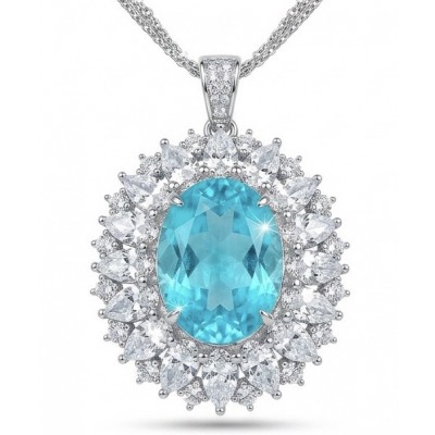 Brazilian's Briliance - oval cut 24.7 carat Paraiba Tourmaline .925 Sterling Silver handcrafted necklace