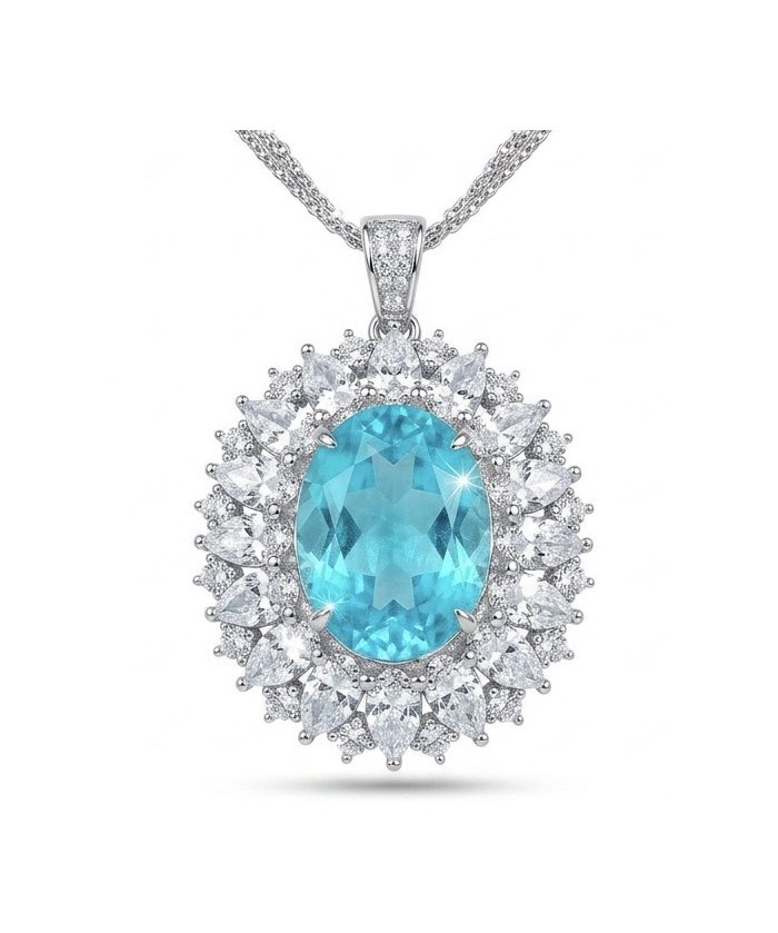 Brazilian's Briliance - oval cut 24.7 carat Paraiba Tourmaline .925 Sterling Silver handcrafted necklace - video