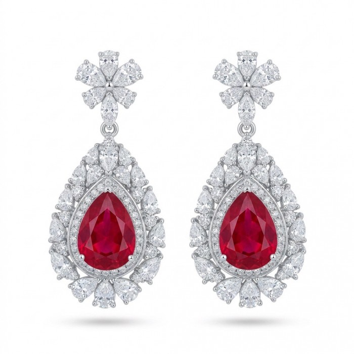 Exquisite 10.4 ctw Mozambique Ruby .925 Sterling Silver handcrafted Statement earrings