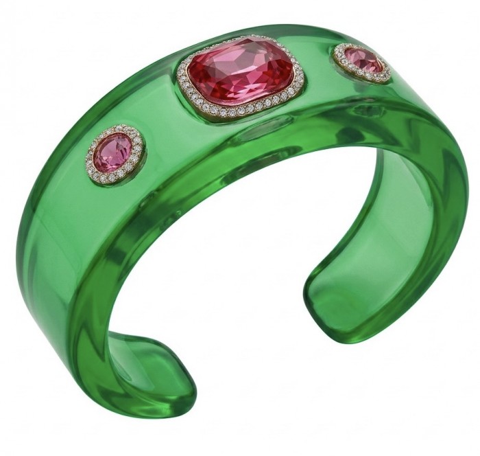 Candy Store - Modern Design Natural Green Raisin Pink Topaz .925 Sterling Silver bracelet