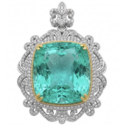 Brazilian's Briliance - emerald cut 33.7 carat Paraiba Tourmaline .925 Sterling Silver handcrafted necklace