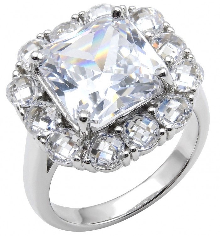 Princess cut 8.4 carat White Topaz rhodium over .925 Silver handcrafted Cocktail Ring s. 7 1/4