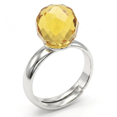 Modern Concept Golden Sphere - Natural faceted Baltic Amber .925 Sterling Silver ring s. 6