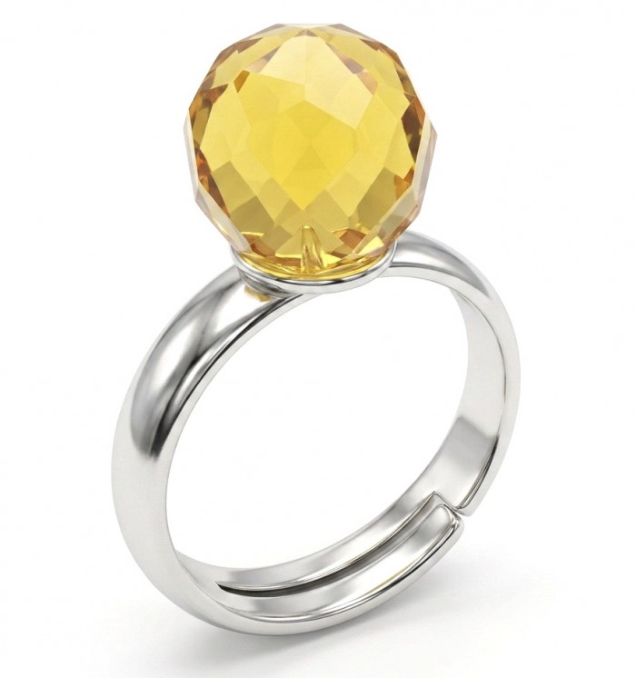 Modern Concept Golden Sphere - Natural faceted Baltic Amber .925 Sterling Silver ring s. 6