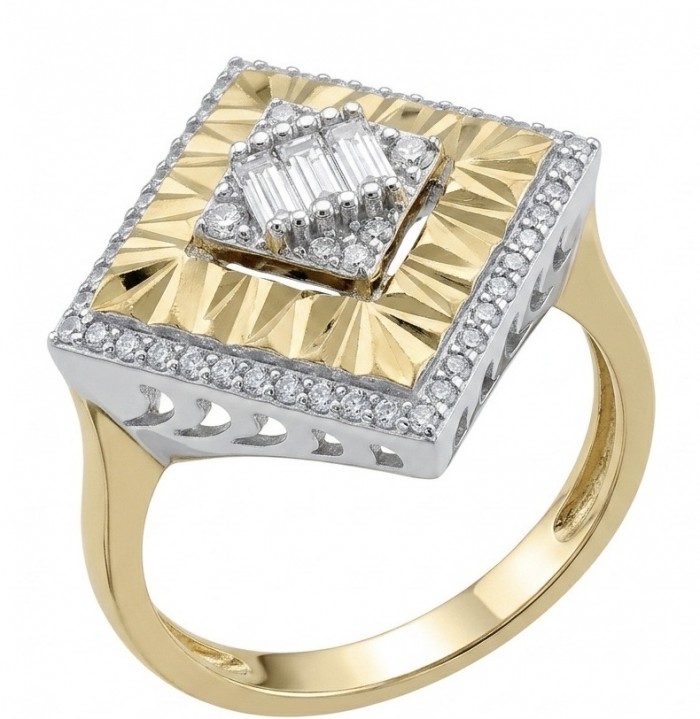 Art Deco 2.2 carat White Topaz 14K Gold over .925 Silver handcrafted Cocktail Ring s. 8