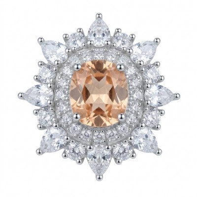 Isabella Authentic oval cut 4.8 carat Morganite .925 Sterling Silver ring s. 7