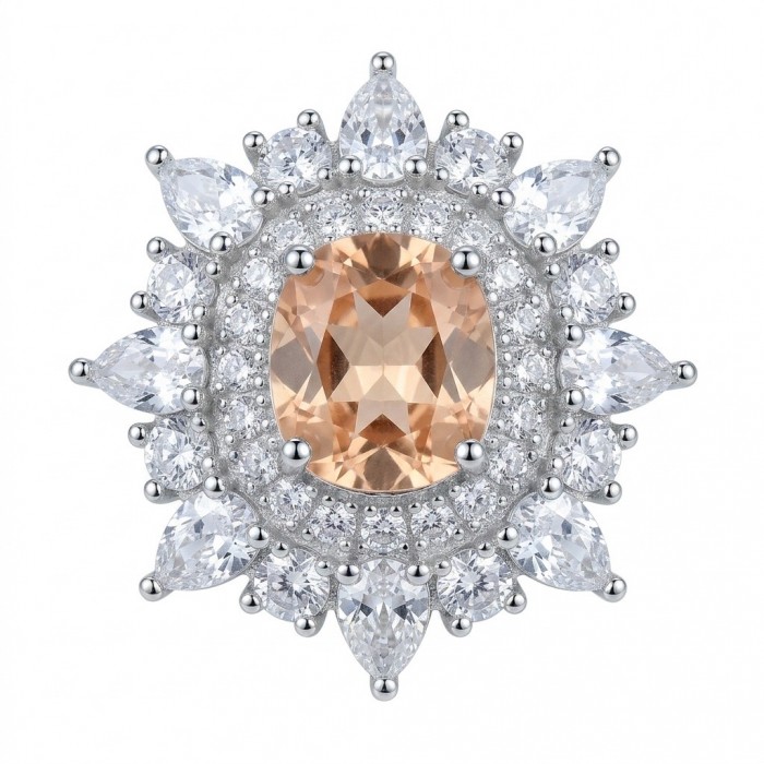 Isabella Authentic oval cut 4.8 carat Morganite .925 Sterling Silver ring s. 7
