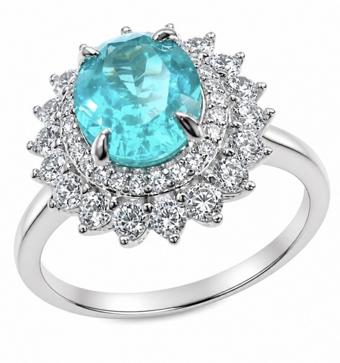 WONDERLAND 4.8 carat Paraiba Tourmaline .925 Sterling Silver Handcrafted Ring size 8